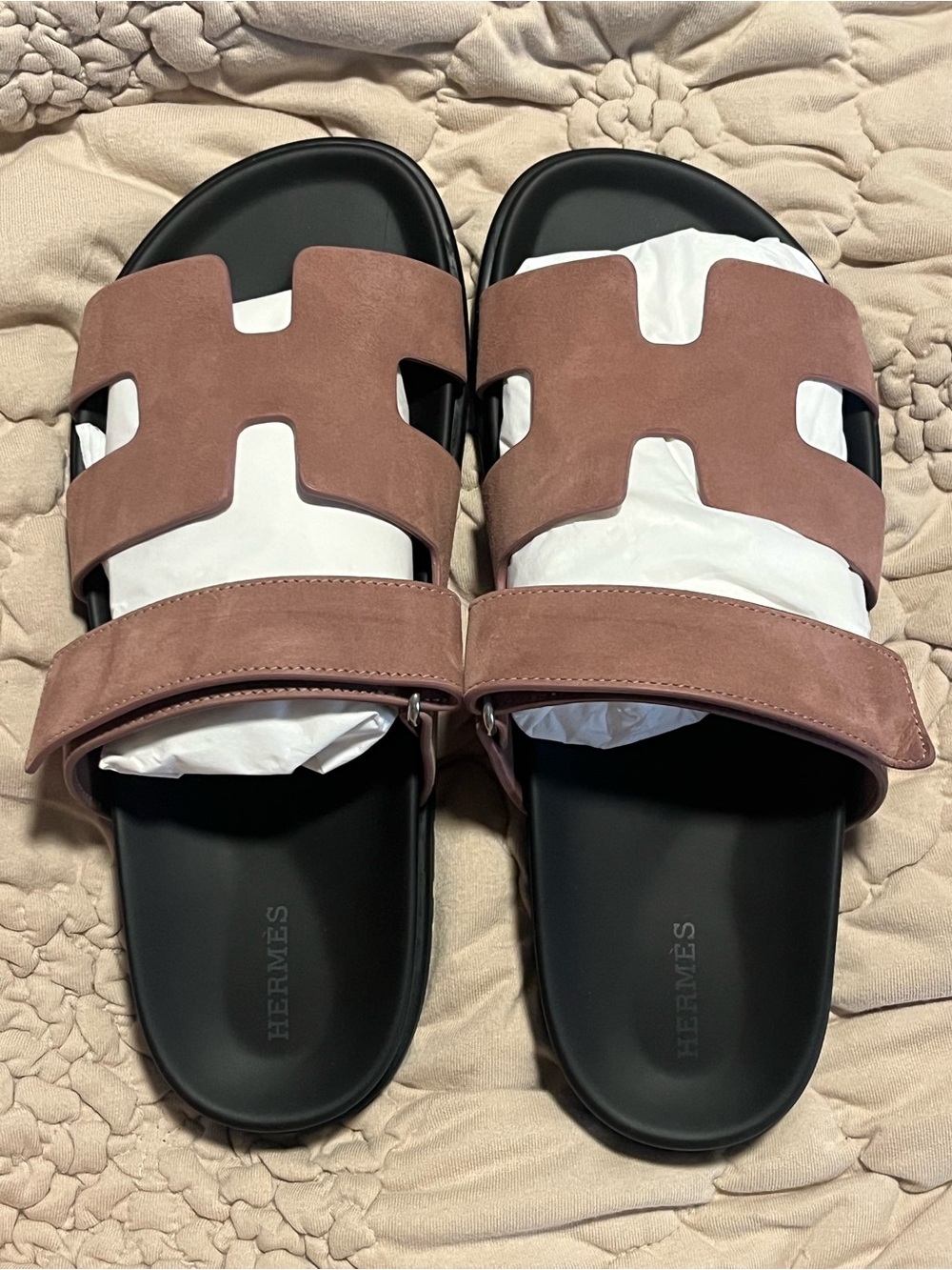 Hermès Pink Suede Chypre Sandals